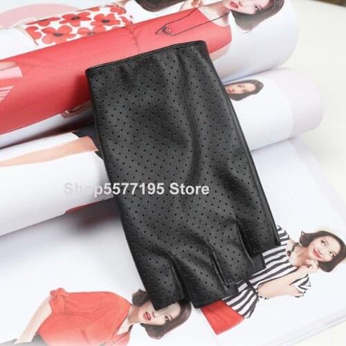 2020 Fashion Women Fingerless Gloves Breathable Soft Leather Gloves for Dance Party Show Women Black Half Finger Mittens
