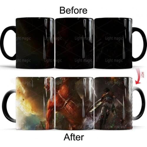 2021 Fashion Boy Magic Mugs Attack on Titan 11oz Ceramic Heat Sensitive Color Changing Coffee Mug Friends Gift Milk Cup