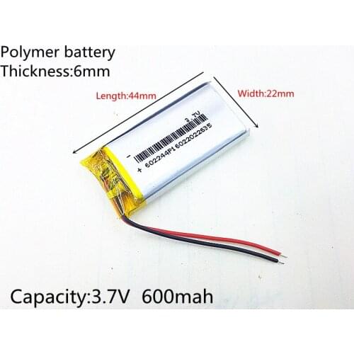 3.7V 600mAh 602244 Lithium Polymer Li-Po li ion Rechargeable Battery cells For Mp3 MP4 MP5 GPS