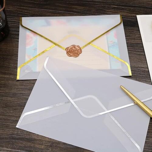 5Pcs 17.5*12.5CM Transparent Sulfuric Acid Paper Envelope Cute Hot Stamping Envelope For Wedding Letter Student Gift