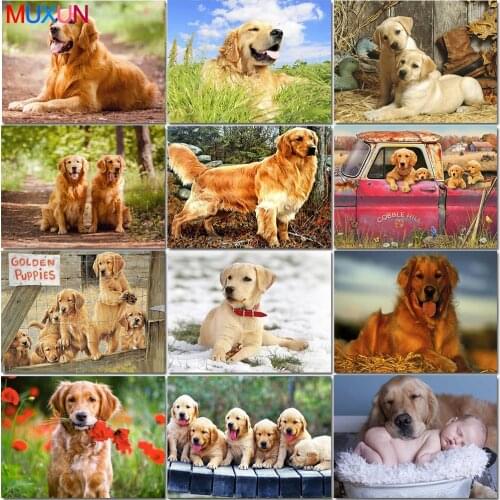 Golden Retriever 5D Diy Diamond Painting Full Drill Round Diamond Mosaic Embroidery Animal Dog Sale Picture Of Rhinestones Rp578