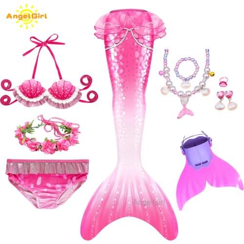 AngelGirl Kids Swimmable Mermaid Tail Girls Mermaid Costume Cosplay Children Swimsuit Fantasy Beach Bikini can add Monofin Fin