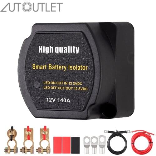 AUTOUTLET Smart Dual Battery Isolator 12V 140A Voltage Sensitive Car Relay & Wire Cable Kit VSR Double Battery Automatic Charger