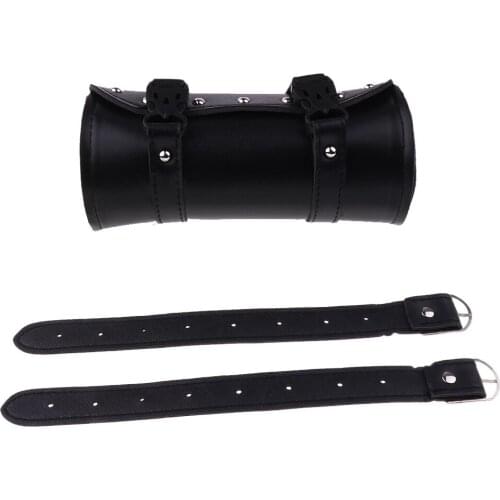 Black Universal PU Leather Roll Barrel Tool Bag Luggage Saddlebag For