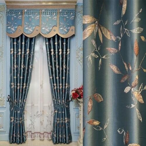 European luxury leaf jacquard blackout curtains for living room high quality elegant curtains for villa bedroom Hotel kitchen