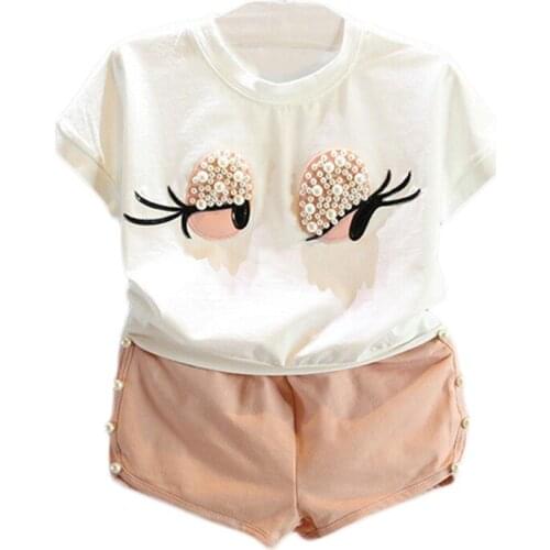 Humor Bear Girls Clothing Set Pearl Girls Clothes Set Lovely Long Eyelashes Toddler Girl tops + Pants Girls Suit Kids Clothes