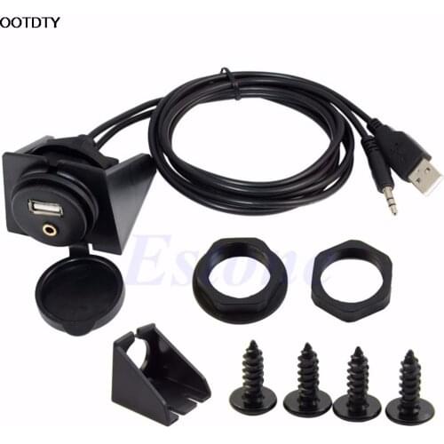 OOTDTY For Car Dashboard Moto Flush Mount Panel USB 2.0 3.5mm M/F AUX Lead Extension Cable