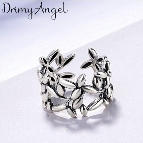 Vintage Handmade Silver Color Big Leaf Rings For Women Men Adjustable Size Christmas Gifts Party Rings Personality