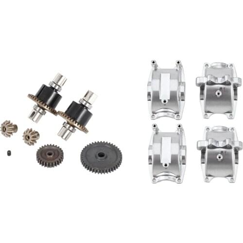 2Pc Front and Rear Gear Box Set for WLtoys 1/18 A959 A959B A969 & 1set Car Bottom Upgrade Metal Differential 27T42T Gear