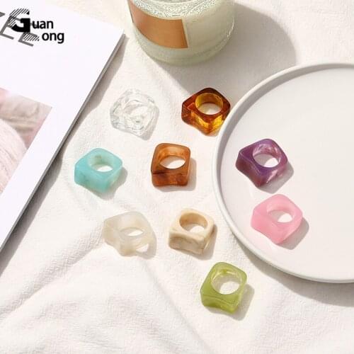 GuanLong Korea Acrylic Elegant Rings Women Minimalist Transparent Resin Finger Ring For Teen Girl Multicolor Vintage Accessories