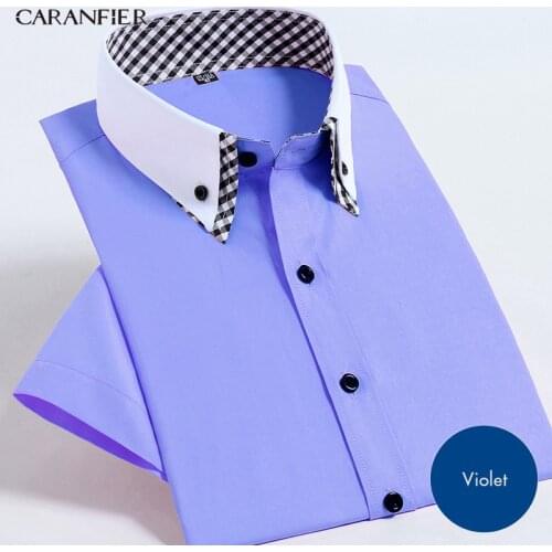 CARANFIER 2019 Mens Short-sleeved Shirt Anti-wrinkle Double-layer Collar Shirt Professional Wear Fashion Overalls Chemise Homme