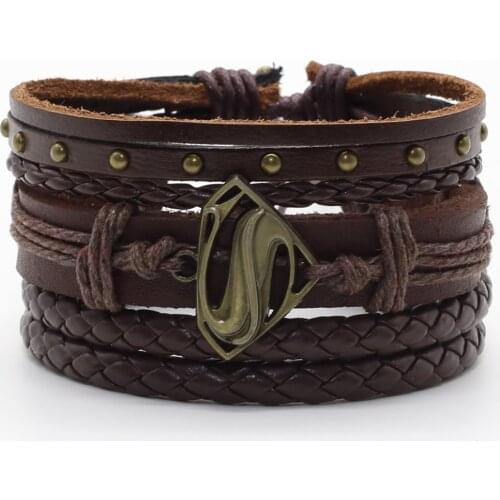Round Circle Fish Hope Wrap Handmade Woven Men Leather Bracelets Women Vintage Bangle Male Homme Jewelry Accessories