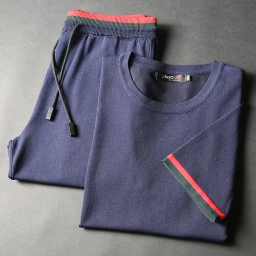 Jsbd2019 new summer mens jersey set (top + pants)Fashionable round neck slim casual mens sweatshirt elastic waist pants