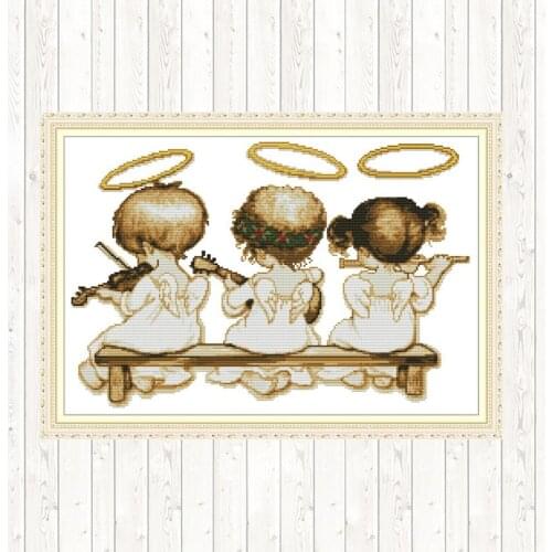 Three Little Angels Embroidery Cross Stitch Kits Printed for Needlework Counted Canvas Aida 14ct DMC DIY Handmade Gift Crosstich