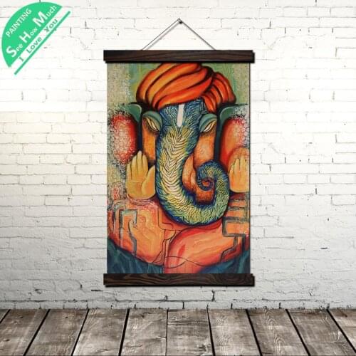 Traditional God Ganesha Wall Art Single Panel Canvas Prints Painting Frame Scroll Painting Hanging Poster Decorative Picture