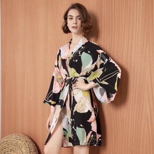 New autumn pajamas, thin cotton silk ladies one-piece dress, home wear, comfortable floral long-sleeved lace-up nightgown