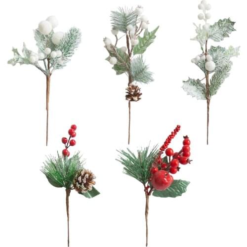Christmas tree Multi-branched Berries Red Pine Flower Holly Photo Props Artificial Plants Arrangement Decoration