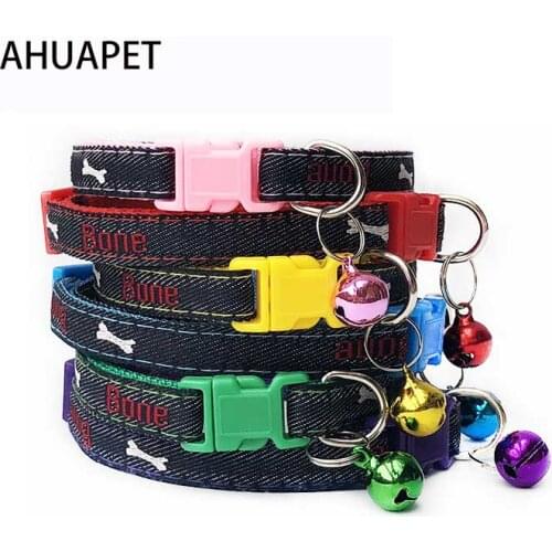 Jean Pet Necklace Kitty Collar Katten Halsband Collier Chat Coleira Gato Cat Neck Belt Adjustable Denim Collars With Bells E