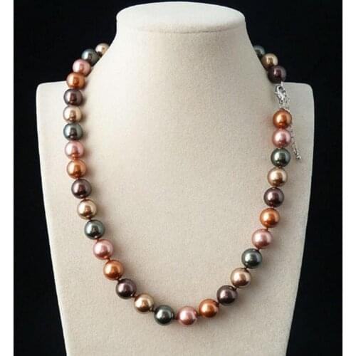 Fashion jewelry Genuine Natural 10mm Multicolor Round South Sea Shell Pearl Necklace 18'' AAA