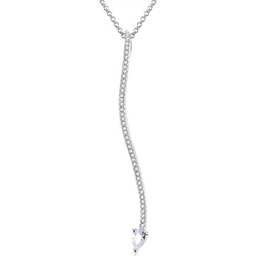 SILVERHOO Women 925 Sterling Silver Necklace Fully Inlay Zircon Line Shape Drop Necklace Trendy Arrowlike Long Fine Jewelry