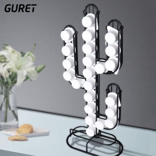GURET Coffee Capsule Holder Stainless Steel Coffee Pod Rack Creative Cactus Dispenser Coffee Dispensing Tower Stand Fits
