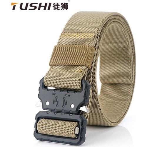 2021 Hot Sell TUSHI High-grade Thickening Men Belt Elastic Polyester Weave Males Waistband Metal Quick Release Buckle 125*3.8cm