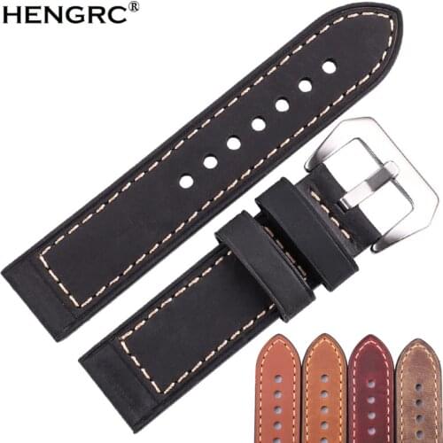 Handmade Genuien Leather Watch Band Strap 22mm 24mm Men Women Bronw Black Red Retro Cowhide Watchband Blet Silver Buckle