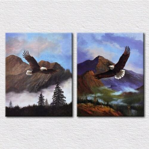 Handmade impression animals picture fine canvas art Flying eagle pictures printed 2pcs modern living room wall decor art set
