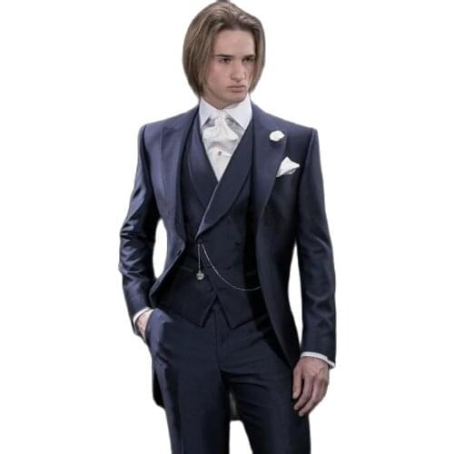 Europe Morning Style Groom Tuxedos Men Prom Dress Business Suits Coat Waistcoat Trousers Sets (Jacket+Pants+Vest+Tie) K:1306