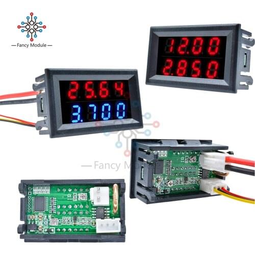 LED Digital DC Voltmeter Ammeter 4 Bit 5 Wires DC 200V 10A Voltage Current Meter Power Supply Red Blue LED Dual Display Detector