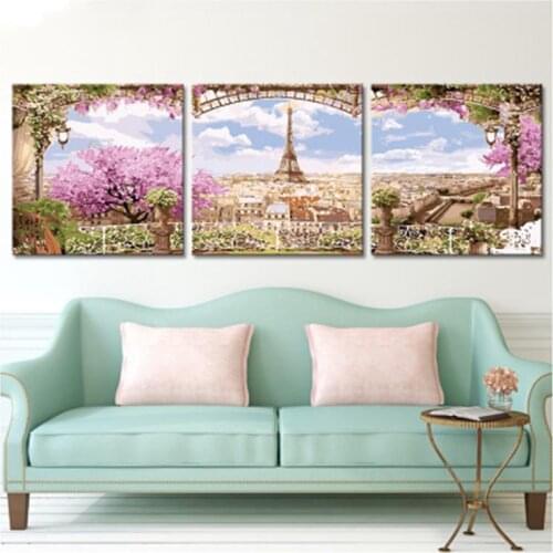 Triptych Painting Modular Wall Pictures Outside The Window Landscape DIY Oil Paintings On Canvas Coloring by Numbers Picture