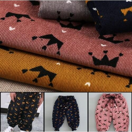 100*150cm Cute Crown Pattern Velvet Corduroy Fabric For Diy Dress Kid Clothing Curtain Bag Garments Sewing Patchwork Crafts