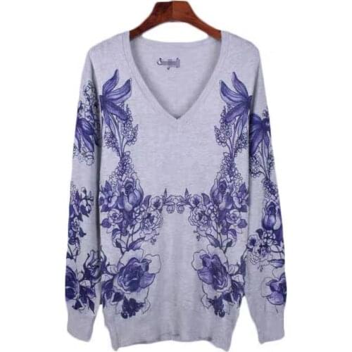 DESIGUAL Single end spring and autumn print good stretch v-neck knit bottom jumper for girls DESIGUAL