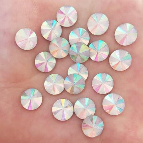 100PCS 10mm round AB Resin Ore gem Flat back Rhinestone scrapbook DIY Wedding ornaments applique SF641*2