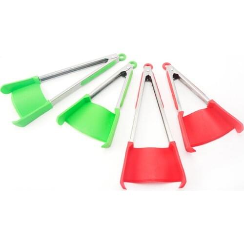 2 in 1 Non-stick Heat Resistant Silicone Smart Tongs Clip Kitchen Spatula Shovel Stainless Steel Handle For Pan Kitchen Utensil