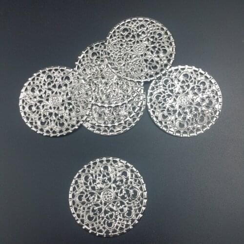 20pcs 40mm rhodium tone round Filigree crafts Embellishments Findings Jewelry Accessories cospaly ornaments cospaly