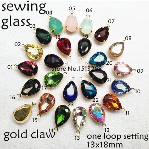 24pcs More Colors 13x18mm Teardrop/droplet Glass Crystal Fancy Stones With One Loop Gold Claw Settings Charms Pendants