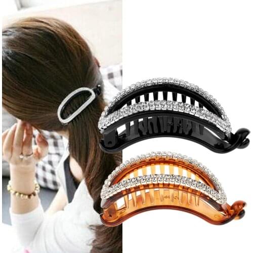 2x Diamante Rhinestone Women Girl Hollow Banana Hair Clip Hair Pin Claw Wedding Party Prom Bridal Hair Jewelry for Banquet Beach