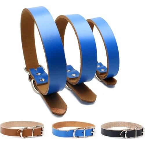 3 Colors Solid Leather Dog Collar Adjustable Thickening Pet Dog Cat Collars With Iron Alloy Buckle S/M/L