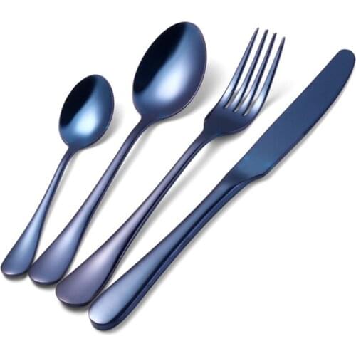 4/8/16/24pcs Stainless Steel Cutlery Set Blue Dinnerware Set Dinner Knife Fork Dinner Spoon Tableware Set Wedding Set Christmas