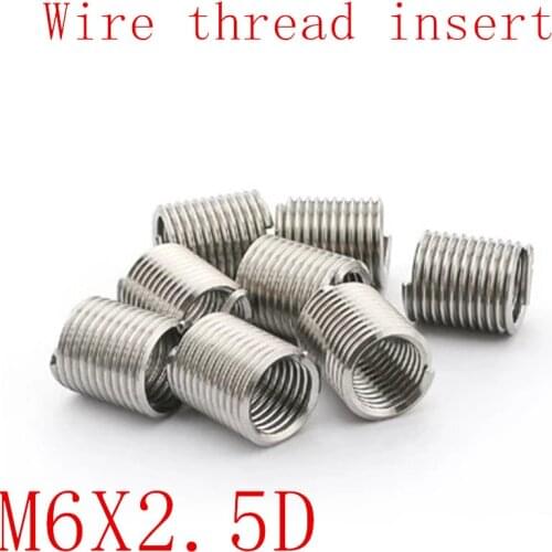 50Pcs M6*2.5D Stainless Steel Coiled Wire Helical Screw Thread Inserts M6 Screw Bushing self tapping thread repair tool