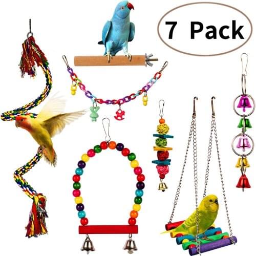 7pcs Combination Parrot Toys Bird Articles Parrot Bite Toy Bird Toys Parrot Funny Swing Ball Bell Standing Training Toys