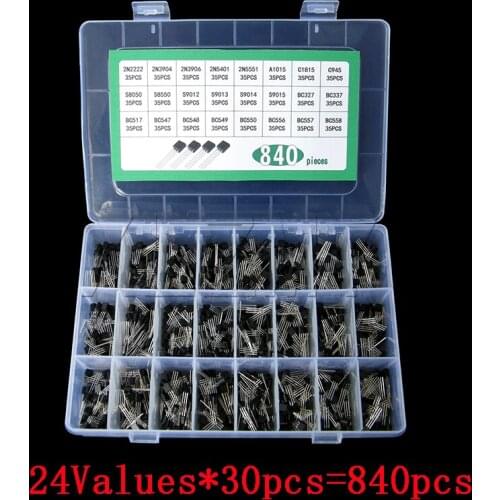 840pcs/Box 24Values TO-92 Transistor Assortment Kit BC327 BC337 BC547 transistor 22222 3904 3906 C945 PNP/NPN Transistors Pack