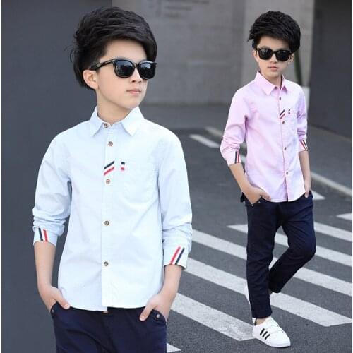 Teenage Boys White Blouses Cotton Long Sleeve Shirts For Boys Tops 2017 Wedding Shirts Spring Formal Clothes 4-14Y