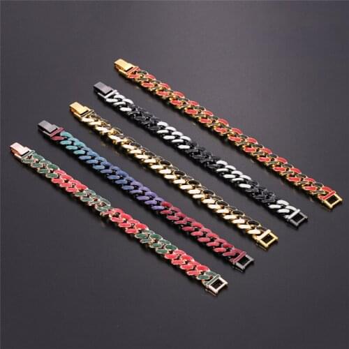 Free Shipping Cuban Link Bracelet Enamel Design Solid Women Men Hiphop Street Rock Accessories Unisex Wrist Jewelry Gift