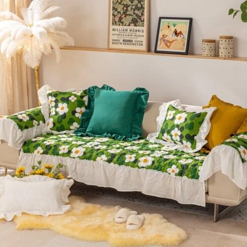 Floral Sofa Cover Towel 1/2/3seater Couch Cushion Covers with Skirt Lace Sofa Slipcovers for Living Room Armrest Seat Protector