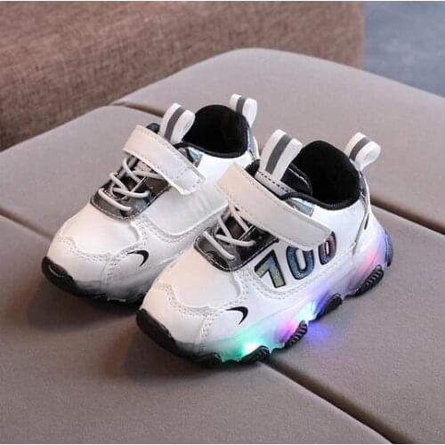 Size 21-30 Girls Luminous Sneakers Baby Breathable Glowing Shoes Boys Wear-Cushioning Shoe Children Led Light Up Sneakers