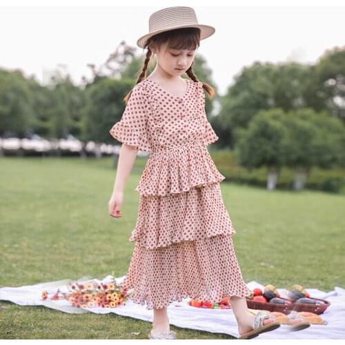 Girls Dress Cute Children Dresses Clothes Kids Baby Summer Dot Clothing Princess Garments Tops 4 To 14 Years