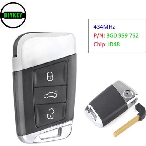 DIYKEY Replacement Smart Remote Key Fob 3 Button 434MHz for Volkswagen Magotan Superb A7 Passat B8 2017-2018 3G0959752