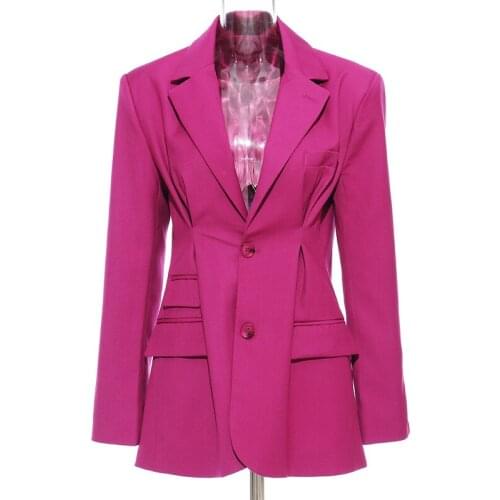 Women Chic Ruched Blazer Spring Autumn High Waist Tunic Blazer Coat